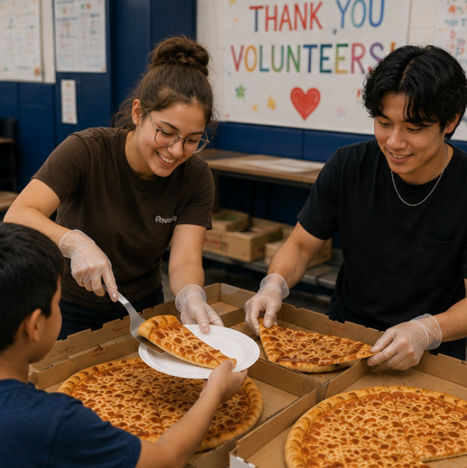 Volunteers serving food during a youth program